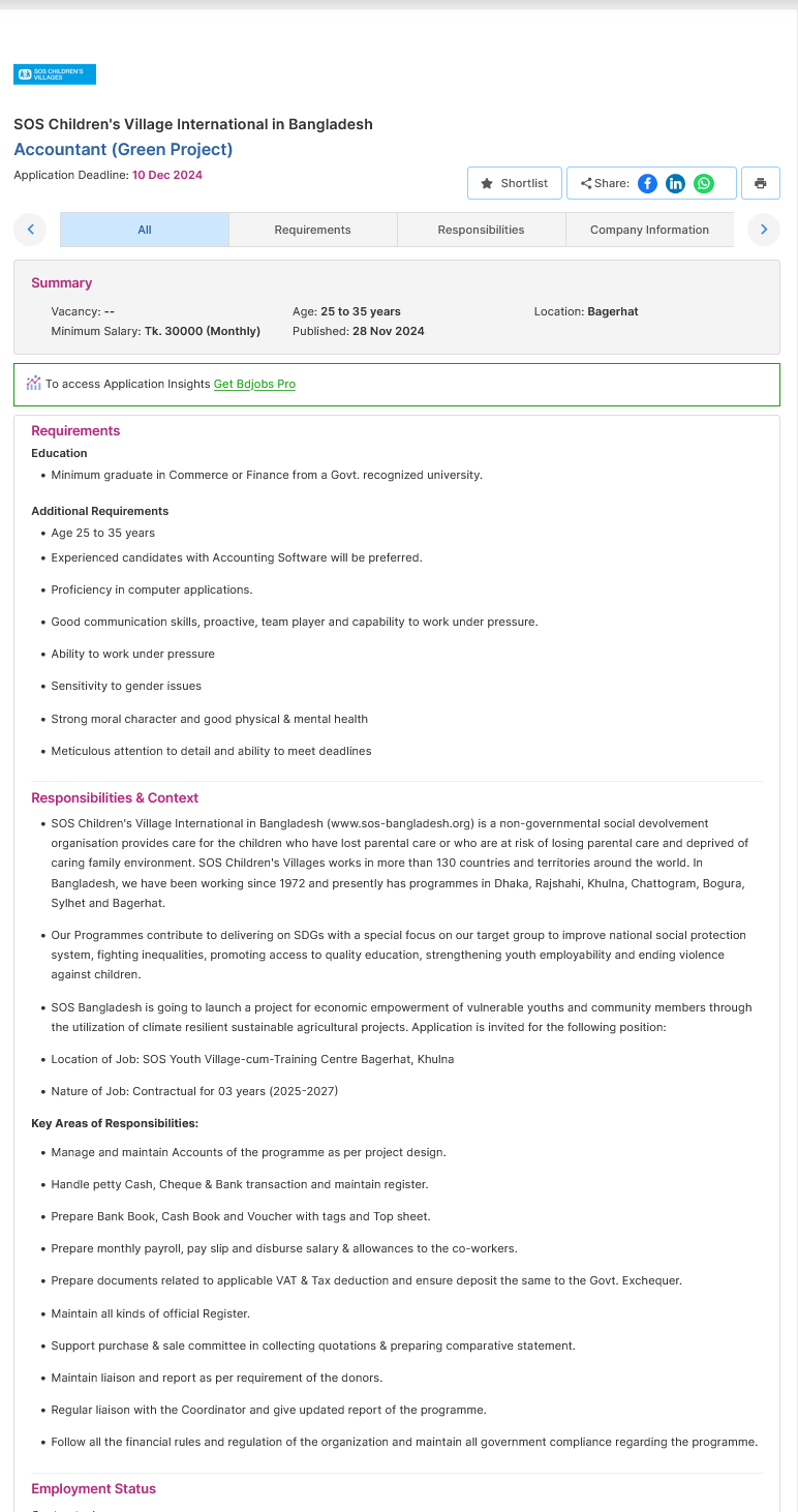 Screenshot 2024 11 30 at 13 14 15 Accountant Green Project SOS Childrens Village International in Bangladesh Bdjobs.com 1