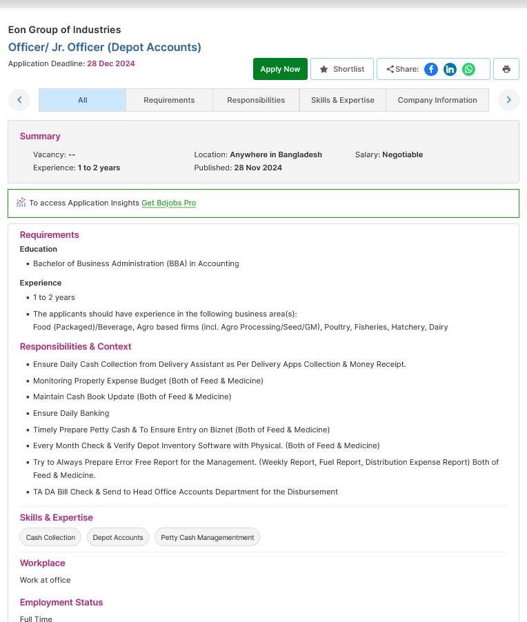 Screenshot 2024 12 01 at 10 54 47 Officer Jr. Officer Depot Accounts Eon Group of Industries Bdjobs.com