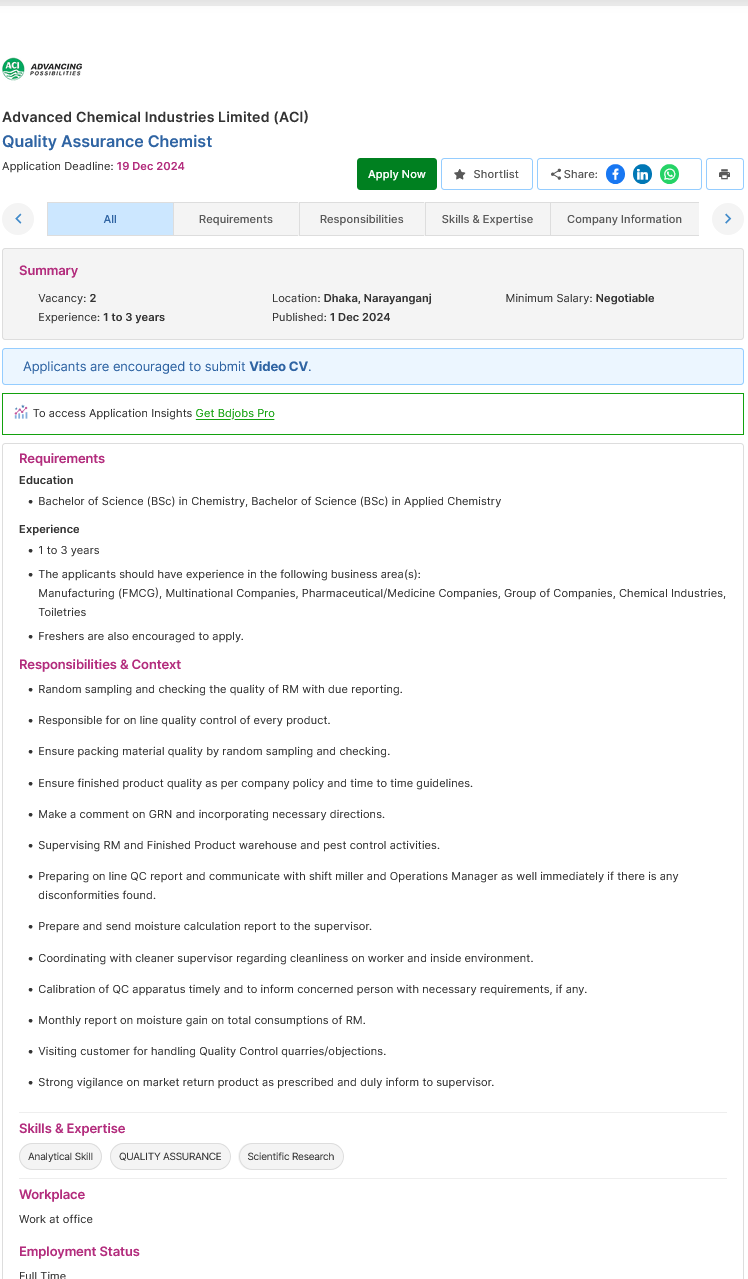 Screenshot 2024 12 02 at 11 21 12 Quality Assurance Chemist Advanced Chemical Industries Limited ACI Bdjobs.com