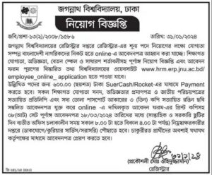 জগন্নাথ বিশ্ববিদ্যালয় নিয়োগ 2024