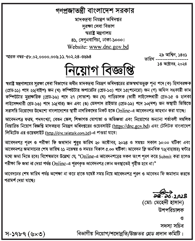 স্বরাষ্ট্র মন্ত্রণালয় নিয়োগ বিজ্ঞপ্তি ২০২৪